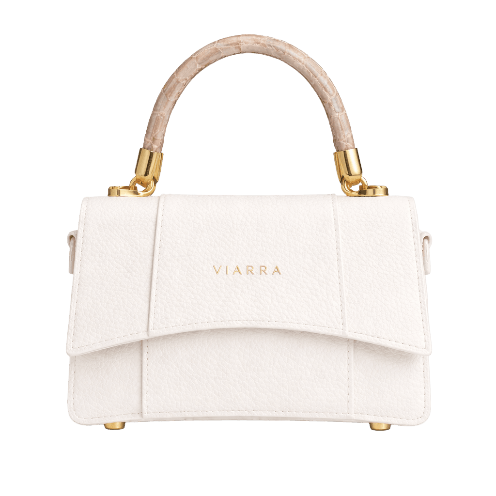 Women's petite top-handle handbag in textured vegan leather with marble-finish handle — image 1